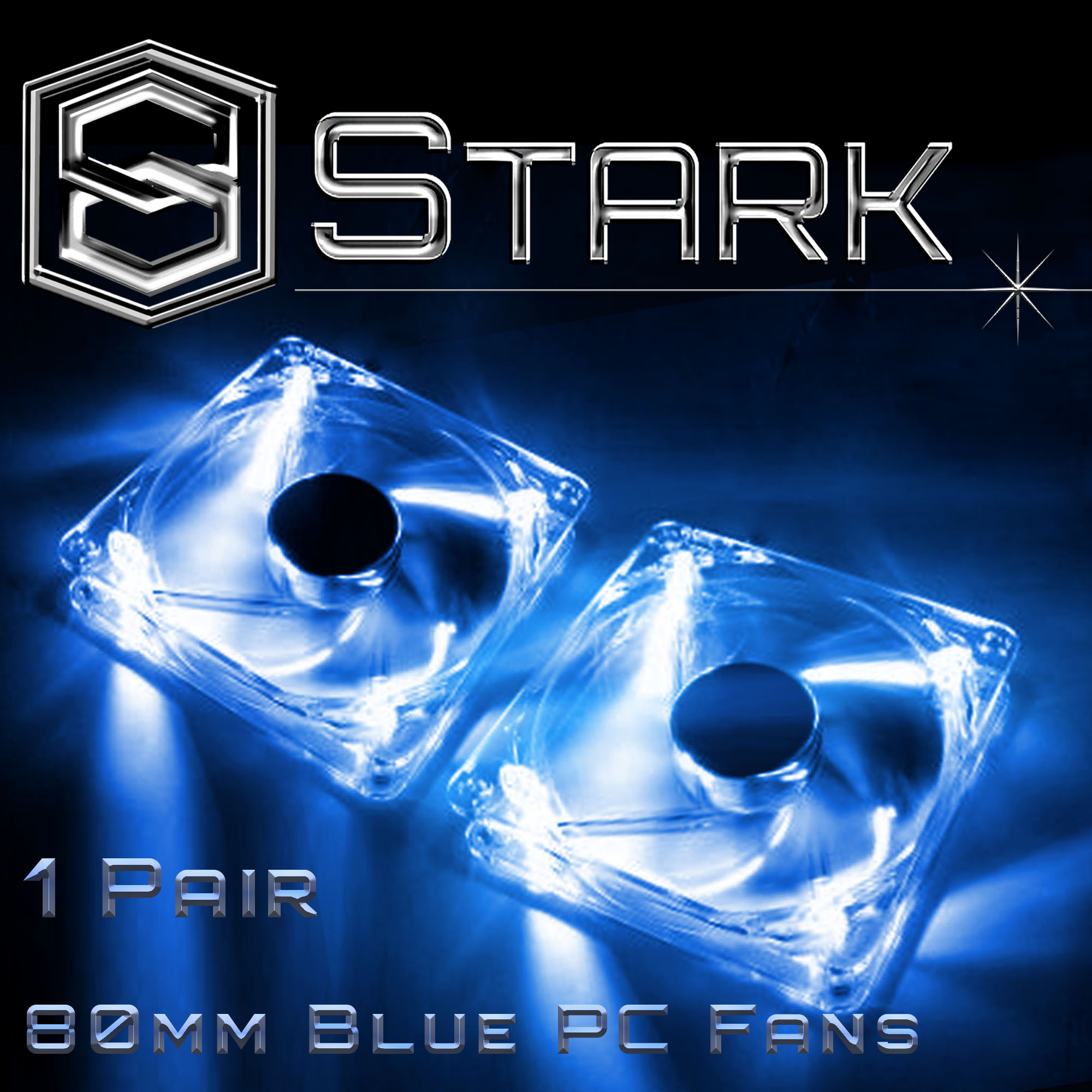 2X 80mm Computer PC Clear Case Cooling Fan With LED Blue